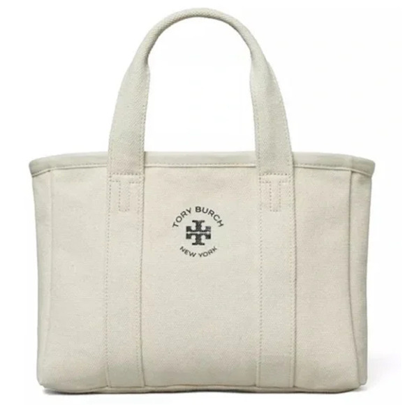 TORY BURCH NWT Small Mini Mercer Canvas Tote Bag in Neutral Cream - Picture 2 of 11